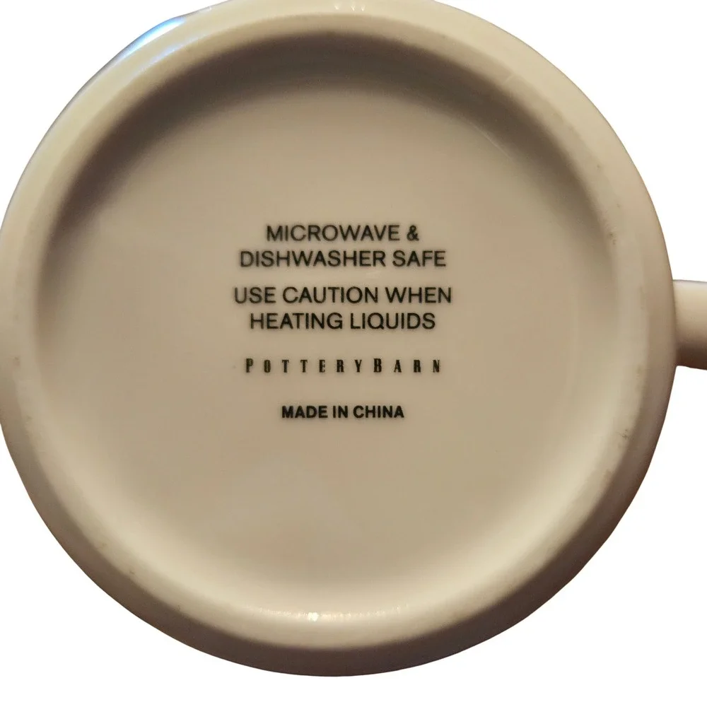 Pottery Barn‎ Monogram Initial L Coffee Mug White Ceramic Black Lettering